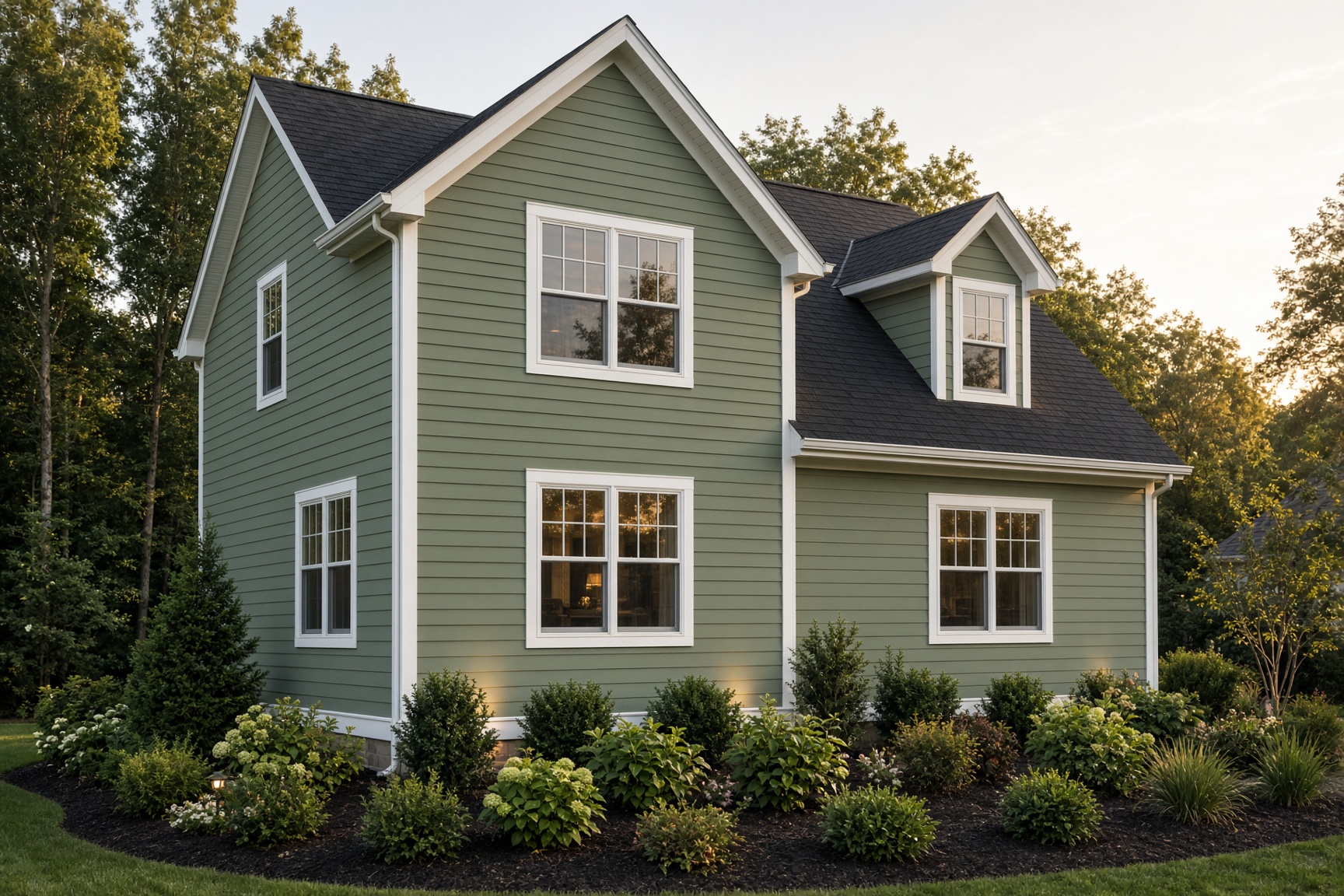 Helio GC crew finishing fiber-cement siding and white trim on a Connecticut cape